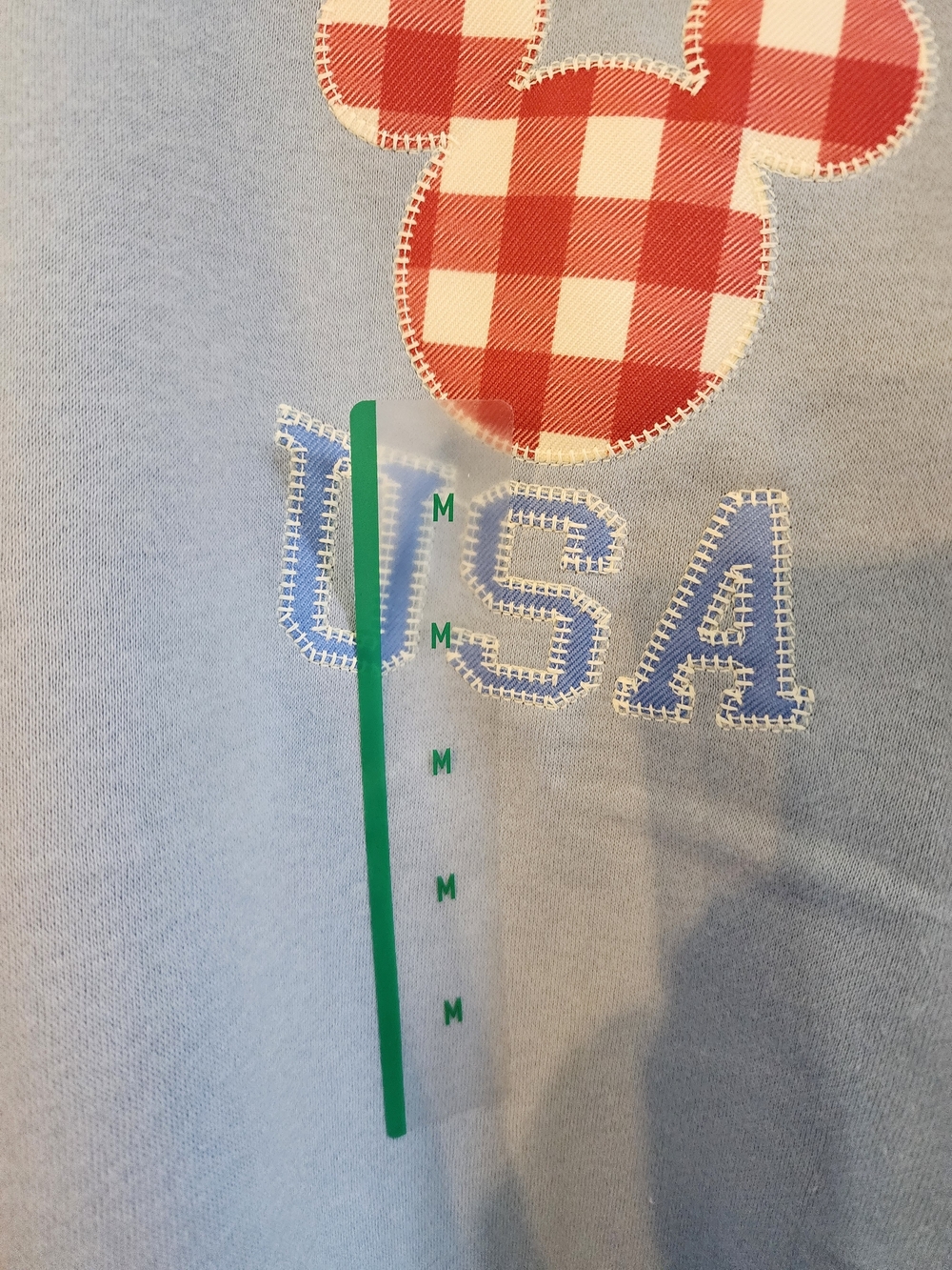 Disney Light Blue Tee with Red Gingham Mickey USA Appliquรฉ